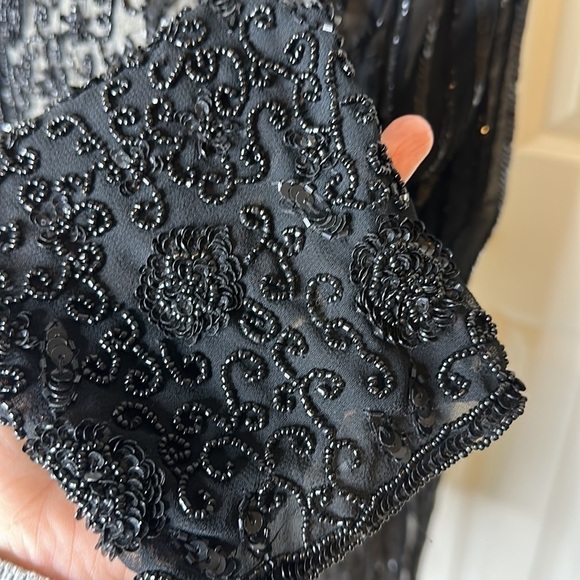JKara Black Beaded Sequin Button Down Blouse - Picture 4 of 15